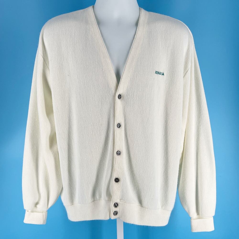 90s cardigan sweater ivory Zeneca Pharmaceuticals 1990s vintage